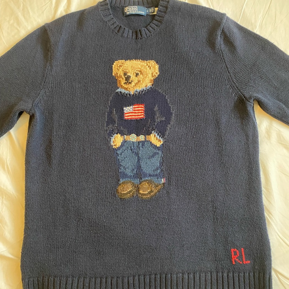 Ralph Lauren navy Bear Crewneck Sweater